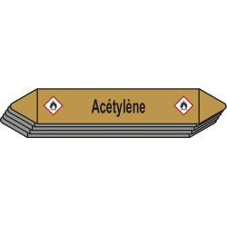 5 Etiquettes de tuyauterie Gaz "Acétylène"