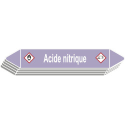 5 Etiquettes de tuyauterie Acide/Base "Acide nitrique"